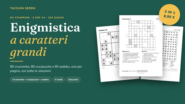 Pacchetto 3 in 1: cruciverba, crucipuzzle e sudoku da stampare