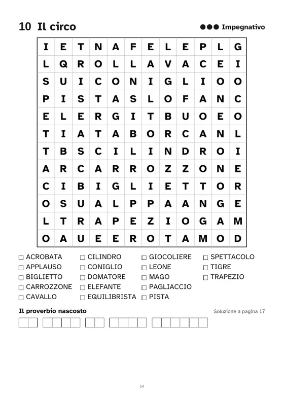 Crucipuzzle di livello impegnativo sul tema del circo