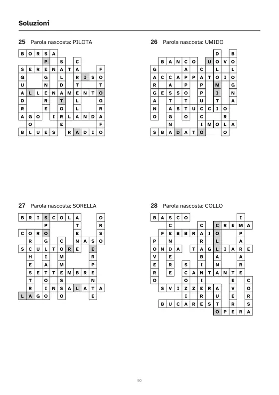 Pagina delle soluzioni dei cruciverba con gli schemi risolti