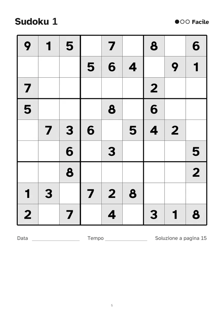 Sudoku a caratteri grandi da stampare: griglia 9x9 che occupa tutta la pagina A4
